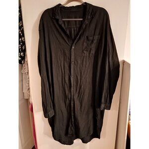CP Shades Linen Black Long Sleeve Button Up Midi Shirt Dress Oversized Medium